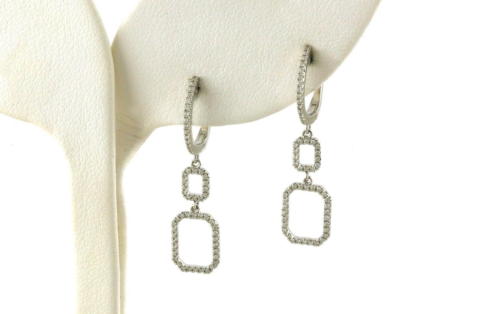 Hexagon Double Diamond Pave Hoop Earrings in White Gold (0.31cts TWT)