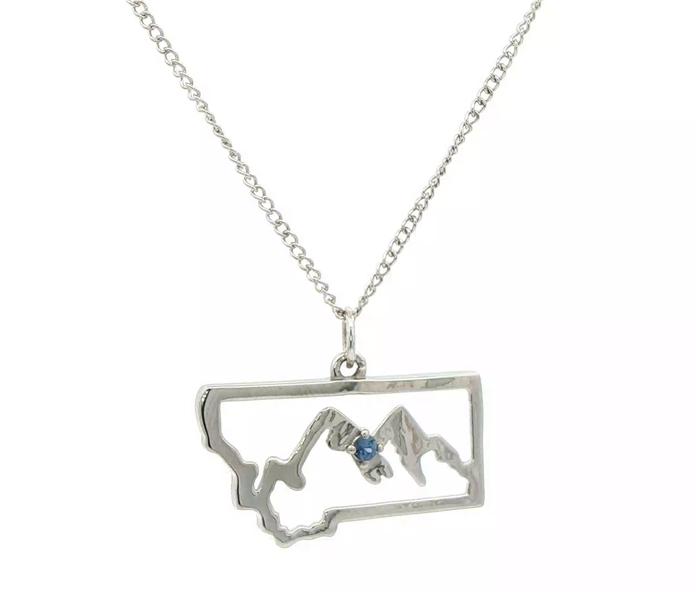 content/products/State of Montana Outline Silhouette with Montana Yogo Sapphire in Mountains Necklace in Sterling Silver (0.05ct)