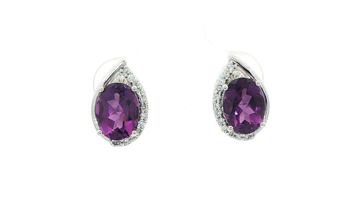 content/products/Estate Piece: Teardrop Oval-cut Amethyst and Diamond Stud Earrings in White Gold (2.62cts TWT)