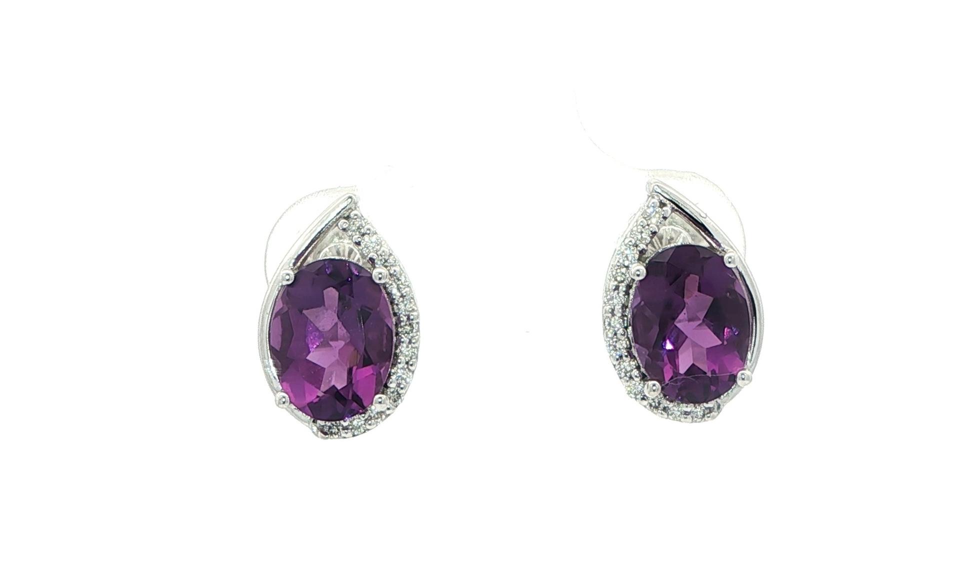 Estate Piece: Teardrop Oval-cut Amethyst and Diamond Stud Earrings in White Gold (2.62cts TWT)