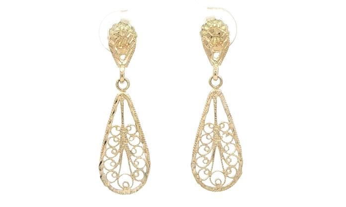 content/products/Estate Piece: Delicate Filigree Teardrop Dangle Earrings in Yellow Gold 