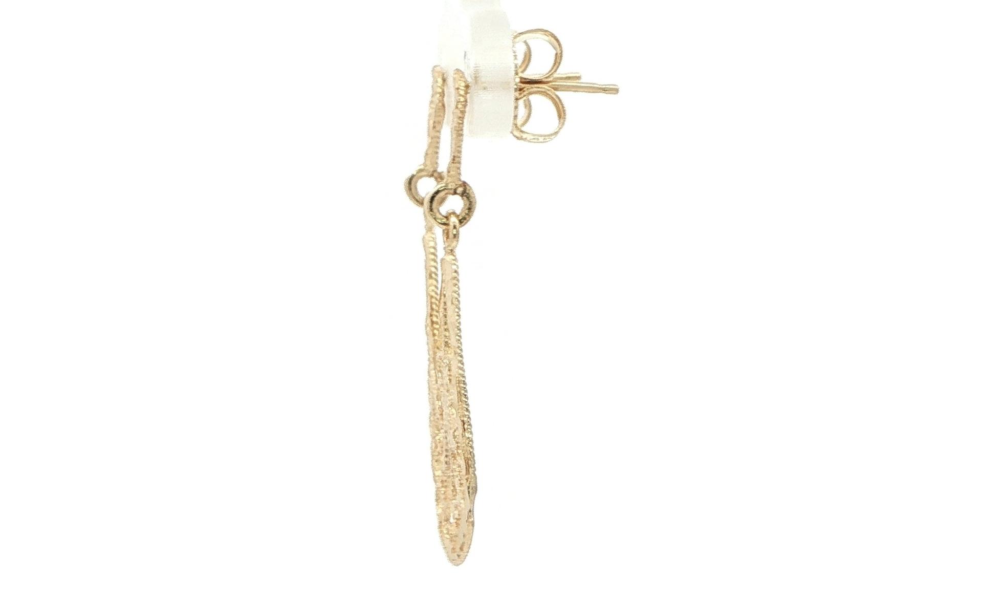 Estate Piece: Delicate Filigree Teardrop Dangle Earrings in Yellow Gold side