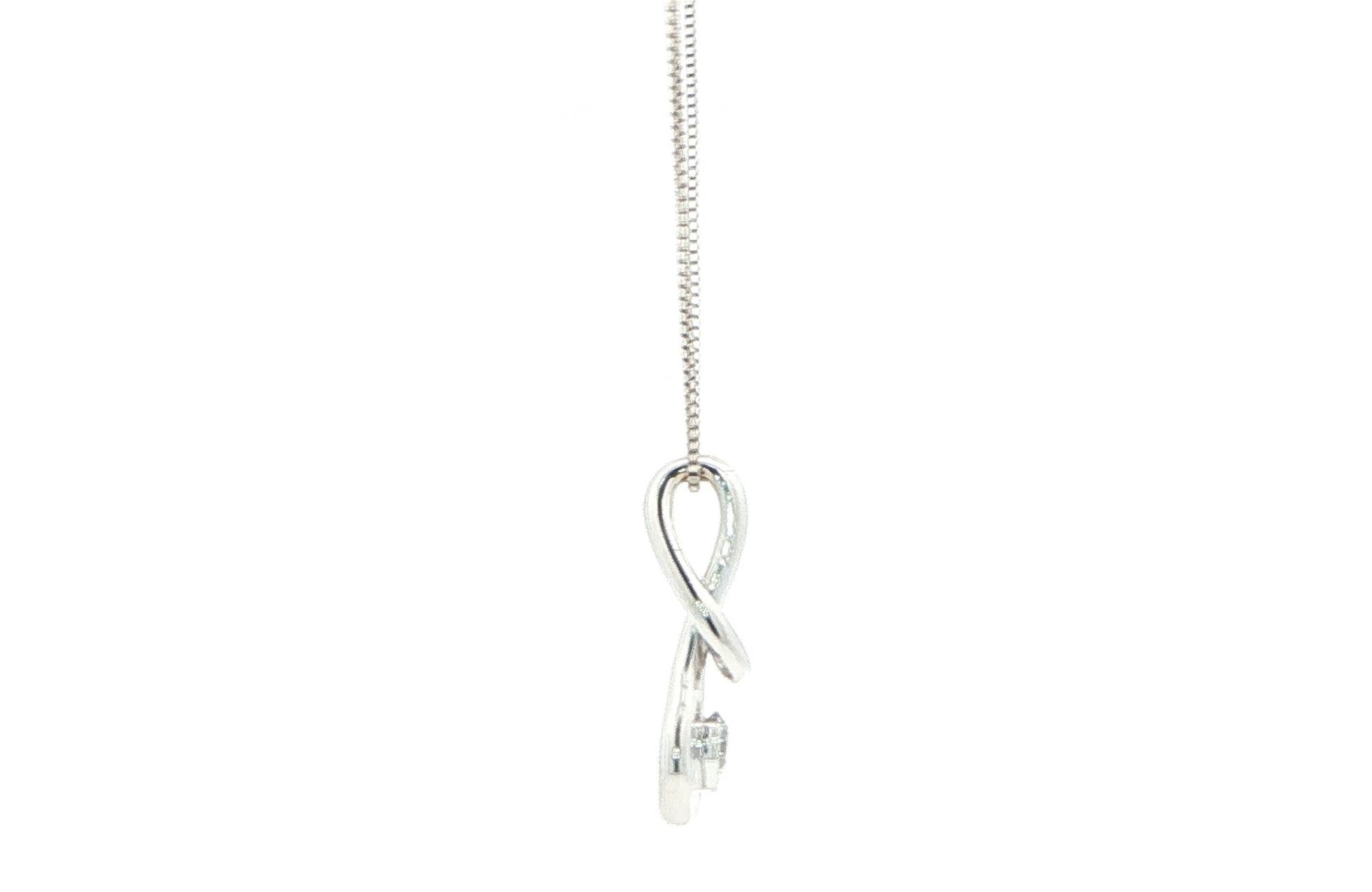 Estate Piece: Looped Knot Diamond Necklace in White Gold (0.15cts) side