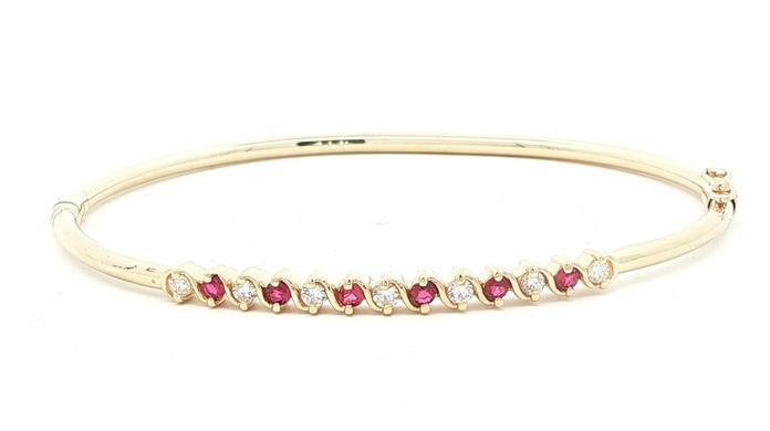 content/products/Estate Piece: Alternating Ruby and Diamond Bangle Bracelet in Yellow Gold (0.45cts TWT)