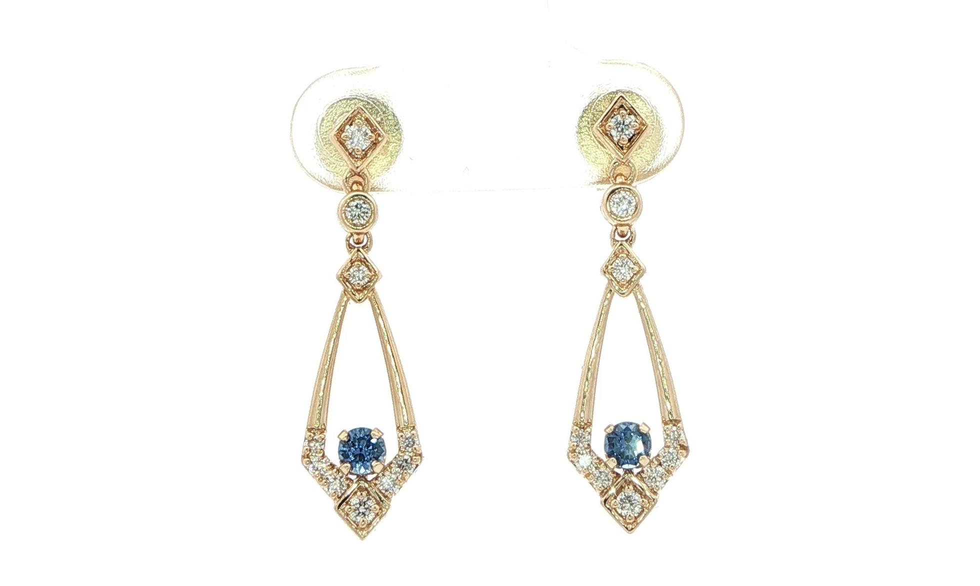 Kite Drop-style Montana Yogo Sapphire and Diamond Dangle Earrings in Yellow Gold (0.46cts TWT)