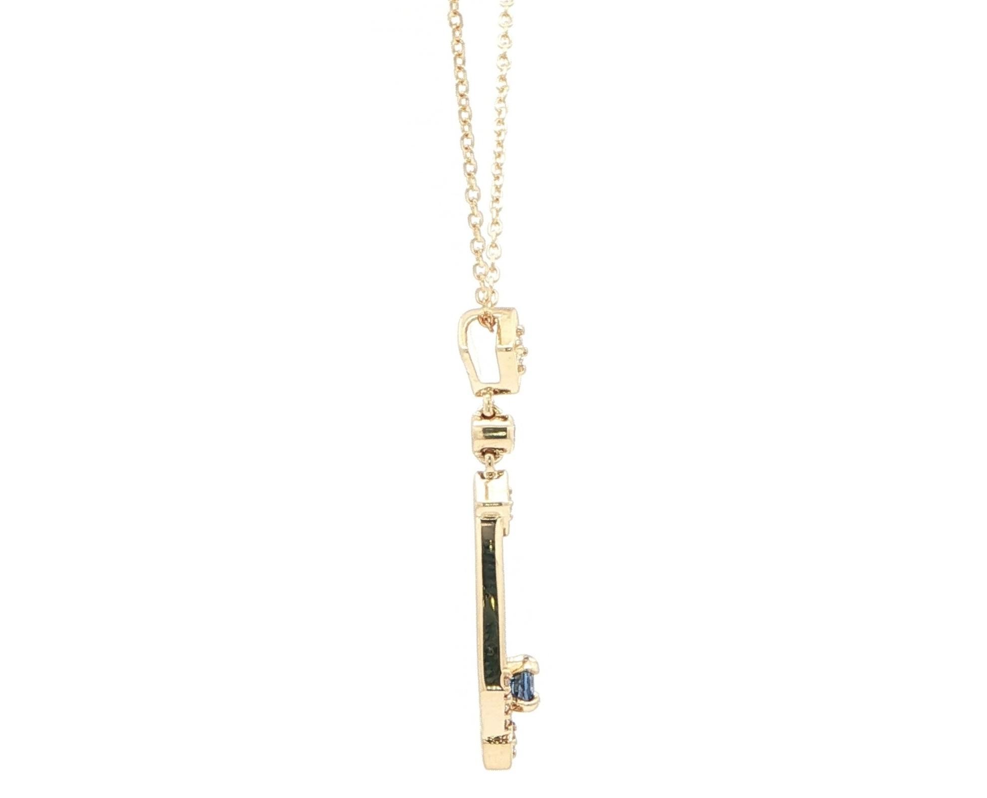 Kite Drop-style Montana Yogo Sapphire and Diamond Necklace in Yellow Gold (0.34cts TWT) side