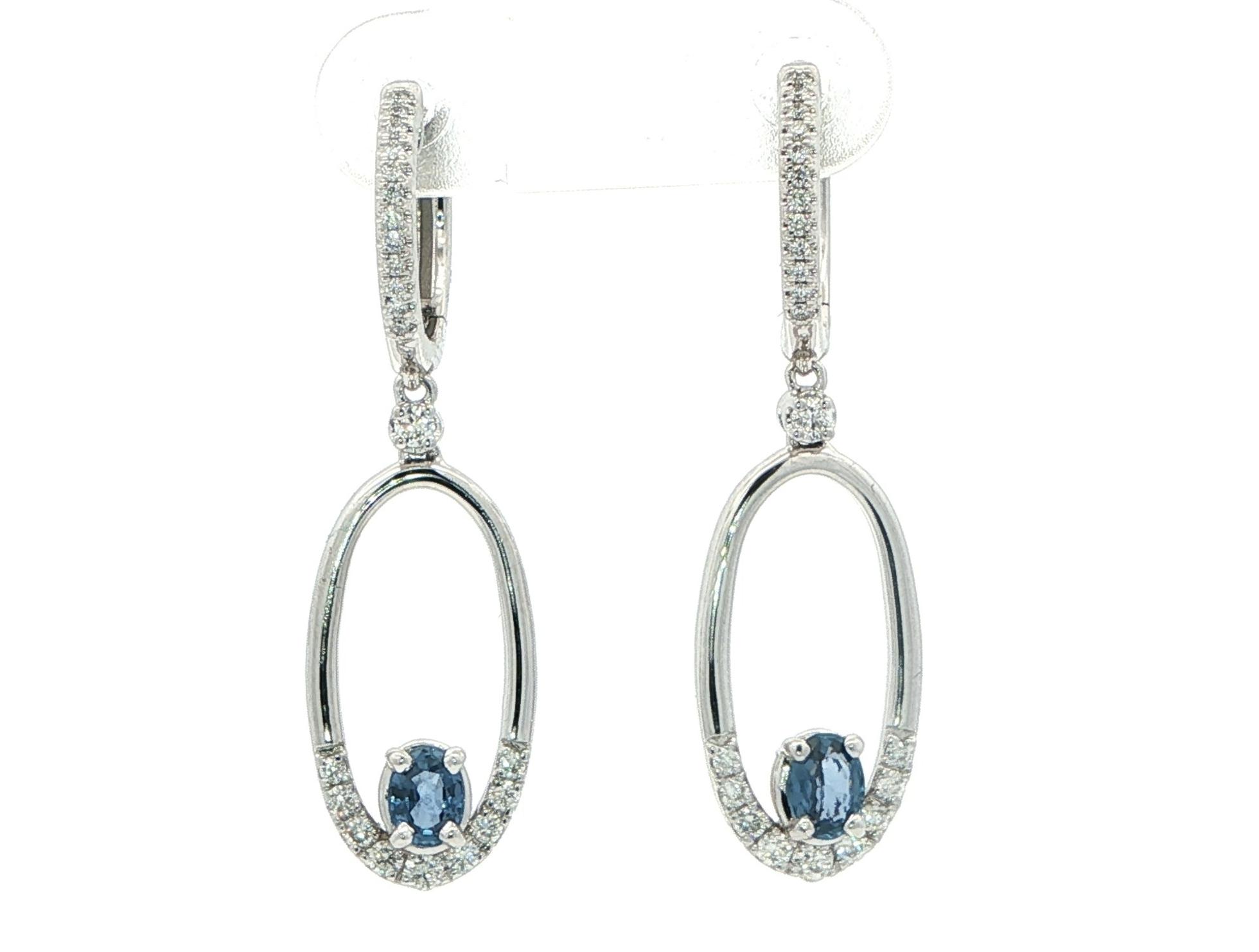 Oval Montana Yogo Sapphire Sapphire and Diamond Dangle Earrings in White Gold (0.89cts TWT)