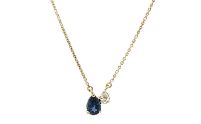content/products/2-Stone Pear-cut Montana Yogo Sapphire and Diamond Pendant on Split Chain in Yellow Gold (0.53cts TWT)