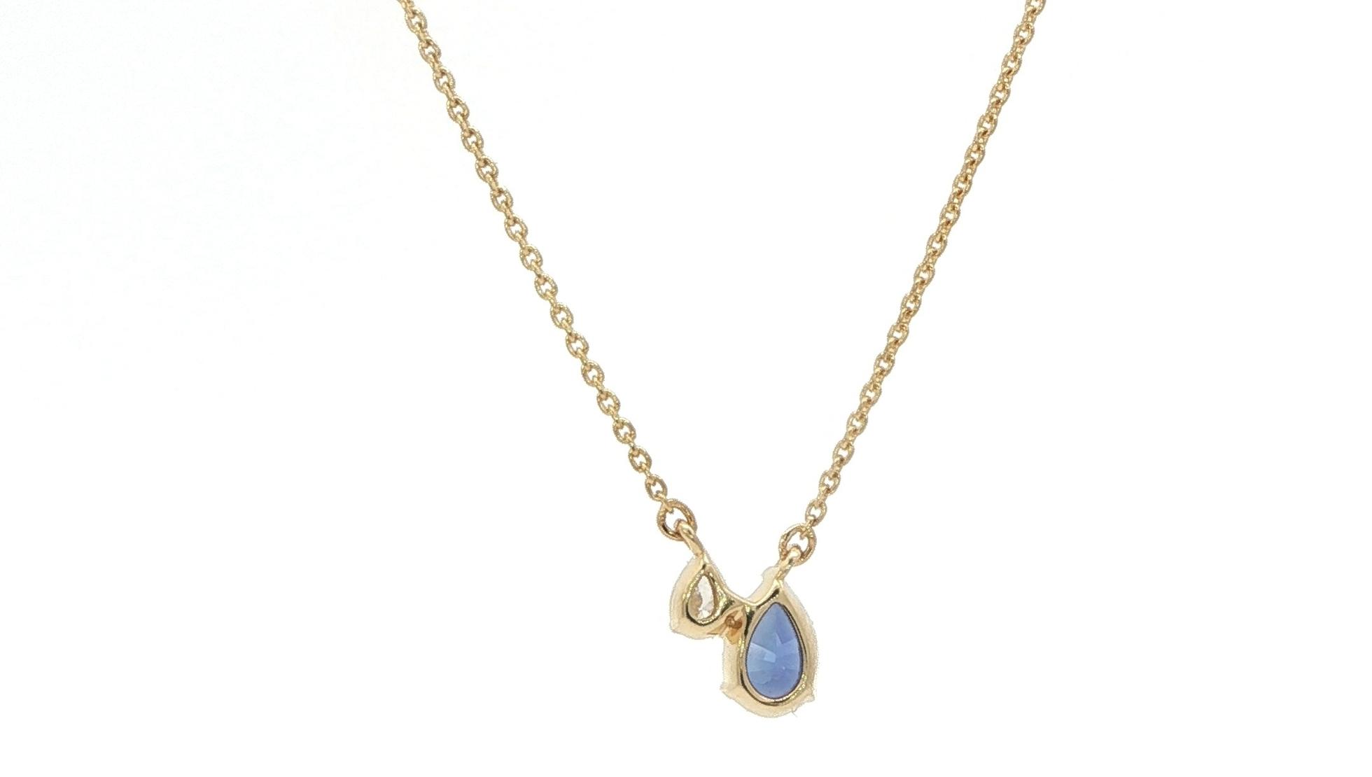 2-Stone Pear-cut Montana Yogo Sapphire and Diamond Pendant on Split Chain in Yellow Gold (0.53cts TWT) back