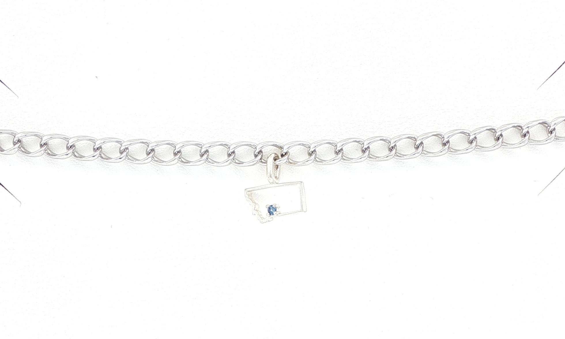 State of Montana Outline Charm Bracelet with Montana Yogo Sapphire in Sterling Silver (0.02cts)