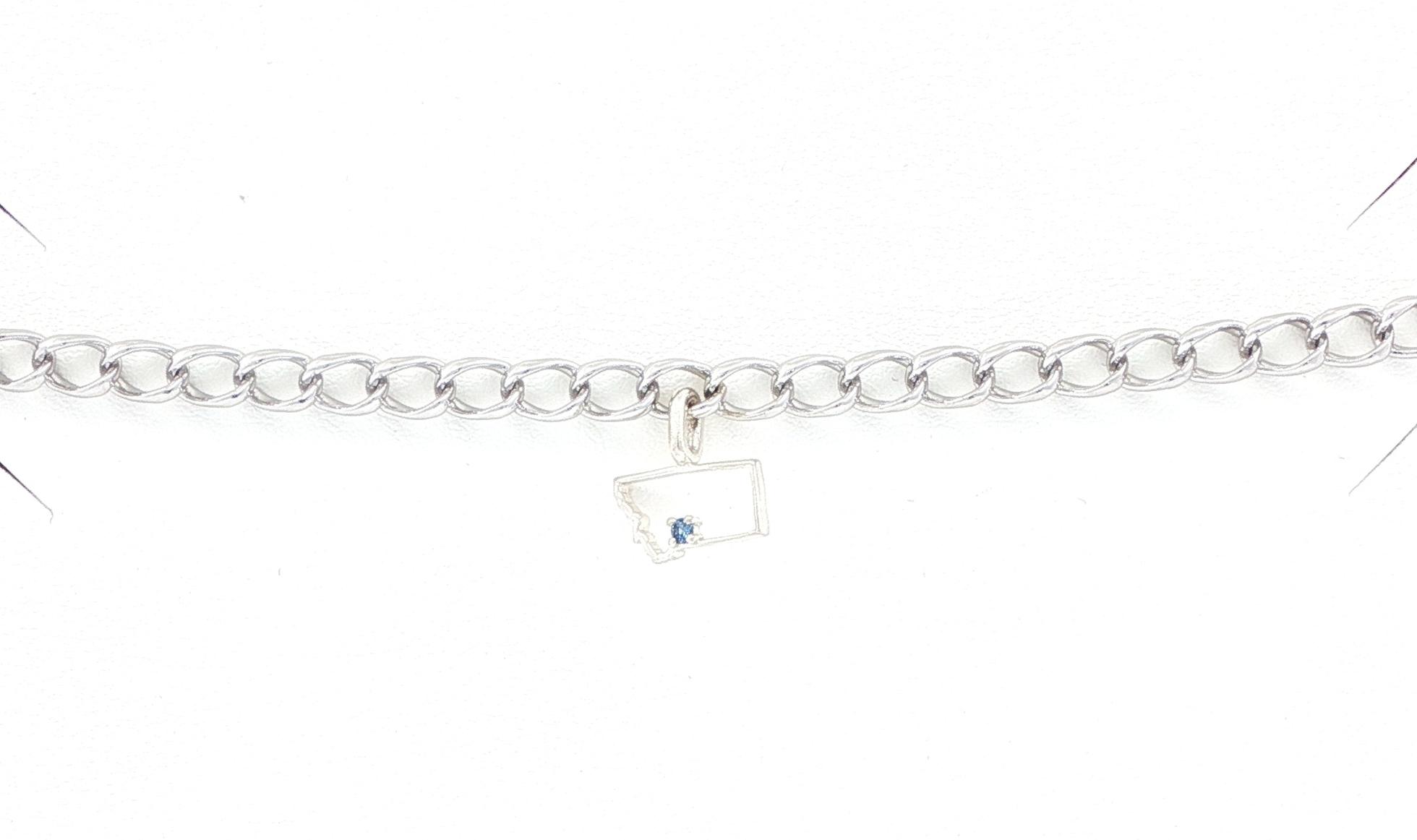 State of Montana Outline Charm Bracelet with Montana Yogo Sapphire in Sterling Silver (0.02ct)