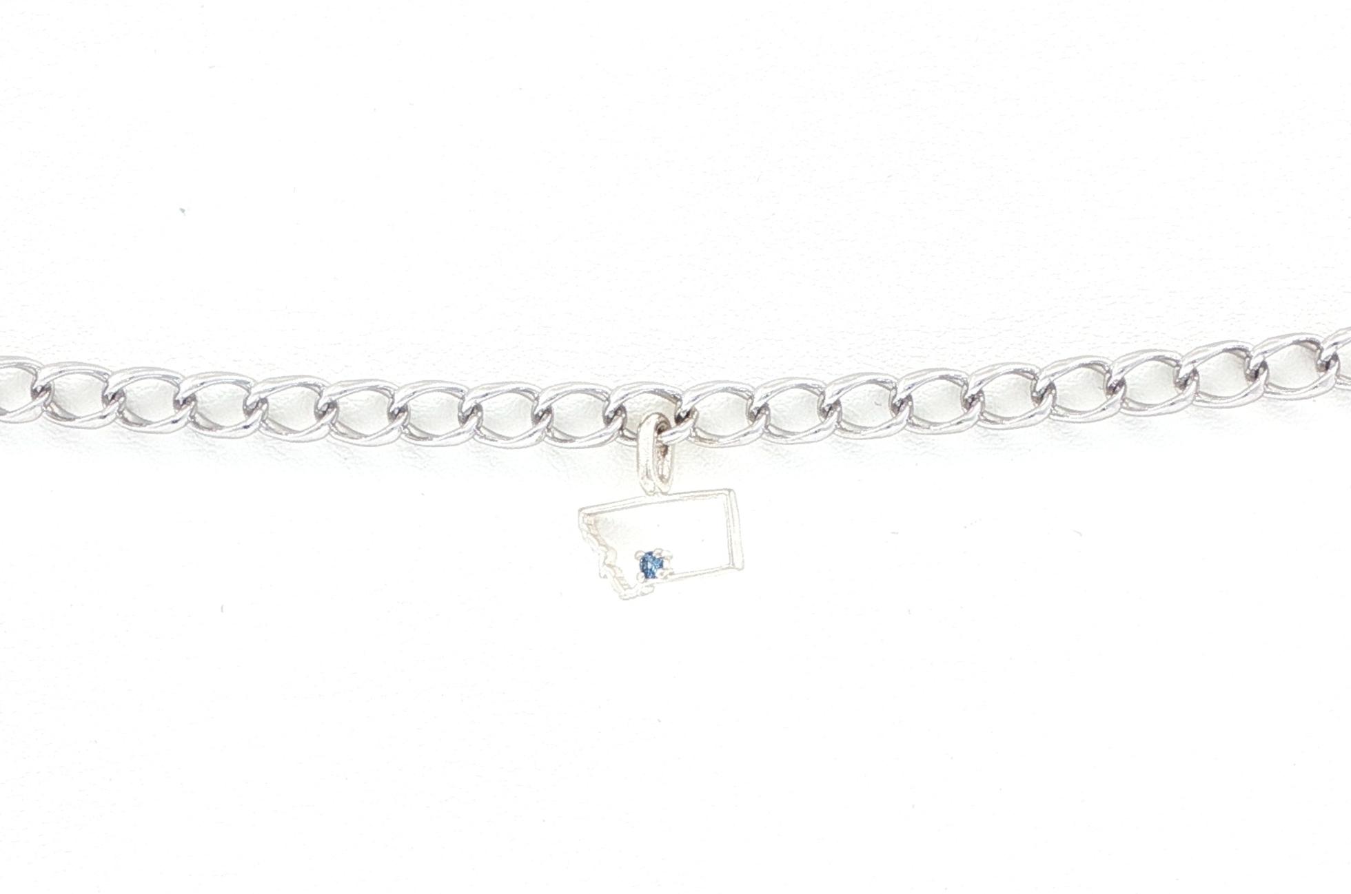 State of Montana Outline Charm Bracelet with Montana Yogo Sapphire in Sterling Silver (0.02ct)