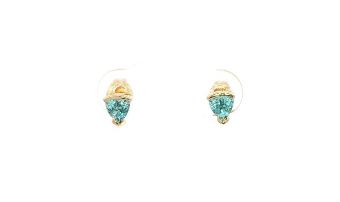 content/products/Estate Piece: Trillion-Shaped Blue Topaz Stud Earrings in Yellow Gold