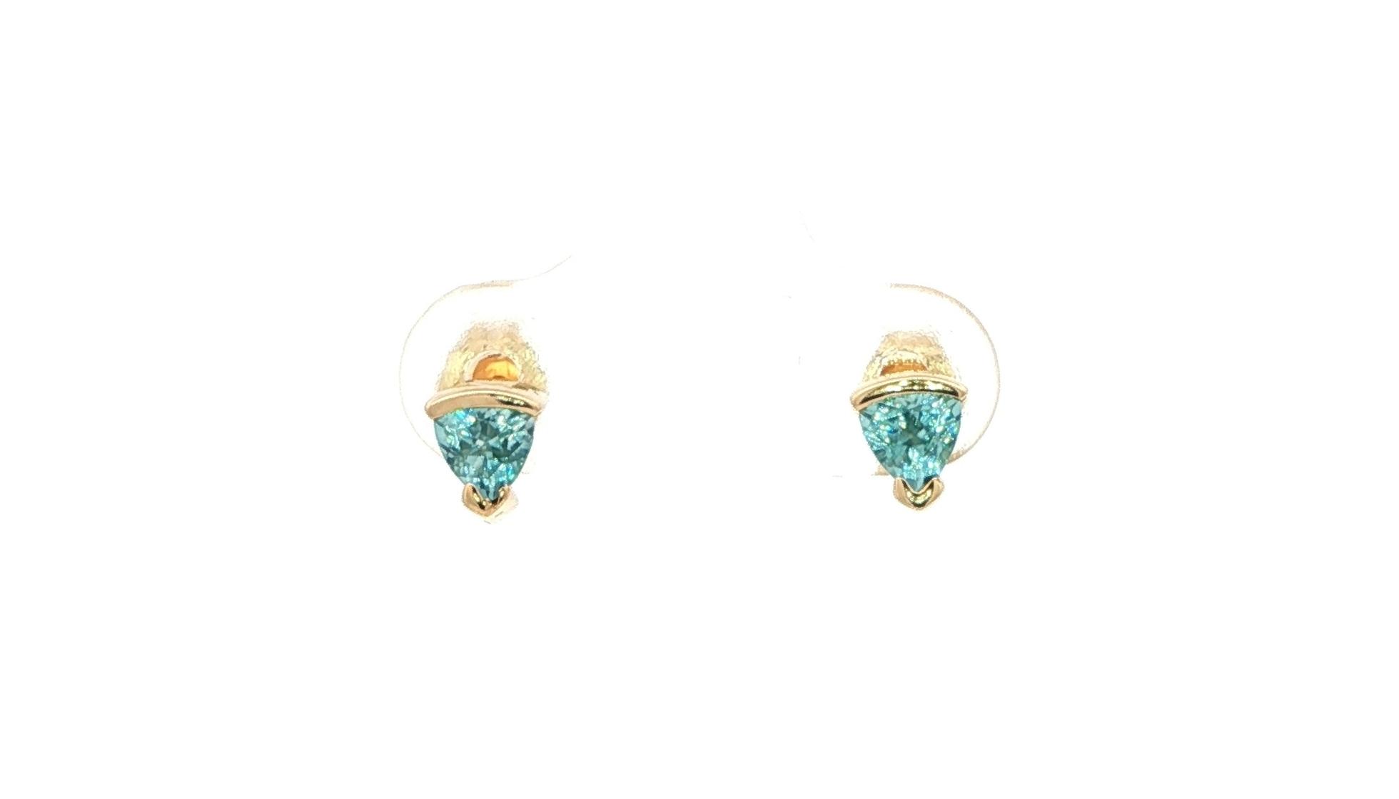 Estate Piece: Trillion-Shaped Blue Topaz Stud Earrings in Yellow Gold