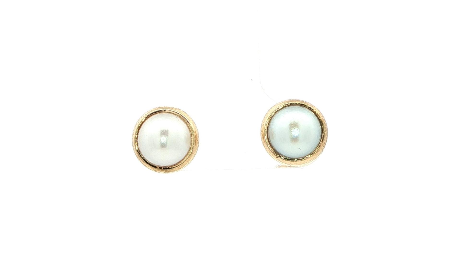 Estate Piece: Classic Bezel-set Button Pearl Stud Earrings in Yellow Gold
