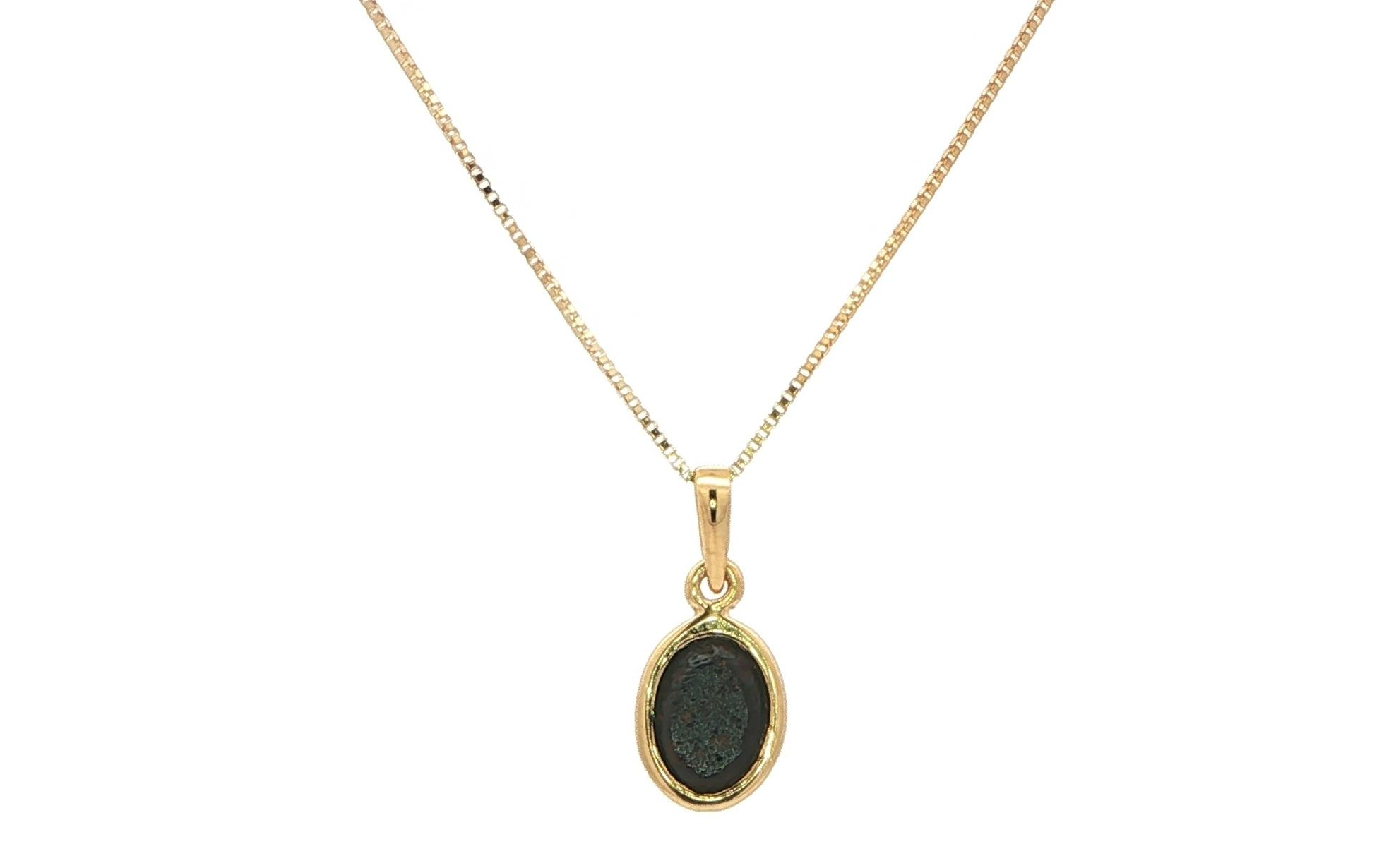 Estate Piece: Oval Bluish-Green Opal Doublet Charm Necklace in Yellow Gold back