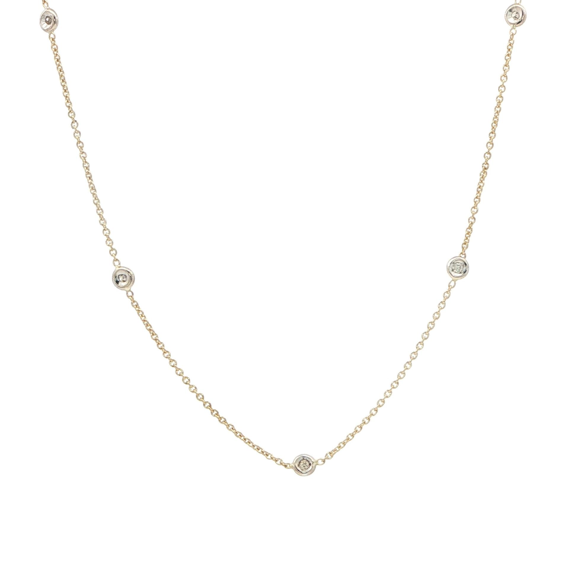 Estate Piece: By-the-Yard Diamond Station Necklace in Two-tone Yellow and White Gold (0.10cts TWT)