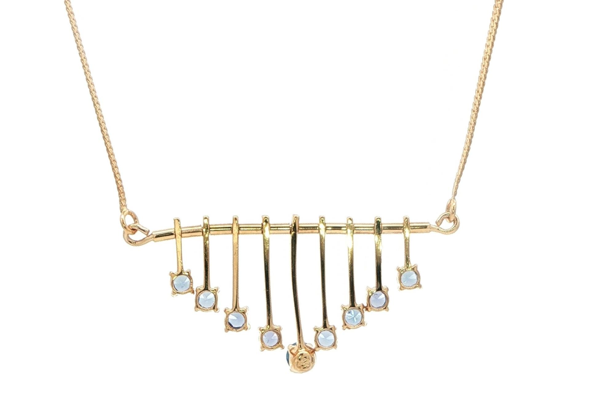 Estate Piece: Wind Chime 9-Stone Montana Yogo Sapphire Necklace in Yellow Gold (0.50cts TWT) back