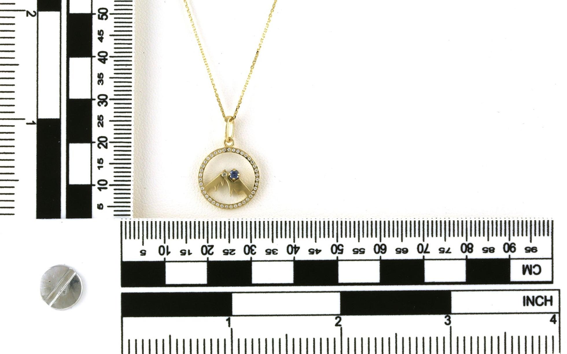 Montana Yogo Sapphire and Diamond Mountain Circle Pendant in Yellow Gold (0.07cts TWT)