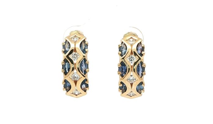 content/products/Estate Piece: 3-Row Marquise Montana Yogo Sapphire and Round Diamond J-Hoop Earrings in Yellow Gold (2.20cts TWT)