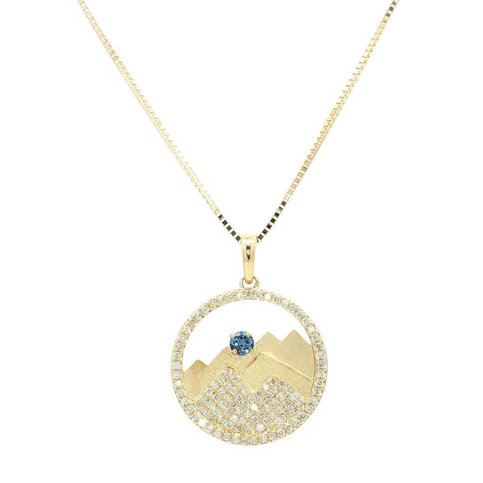 content/products/Circle Mountain Diamond Pave and Montana Yogo Sapphire Necklace in Yellow Gold (0.63cts TWT)