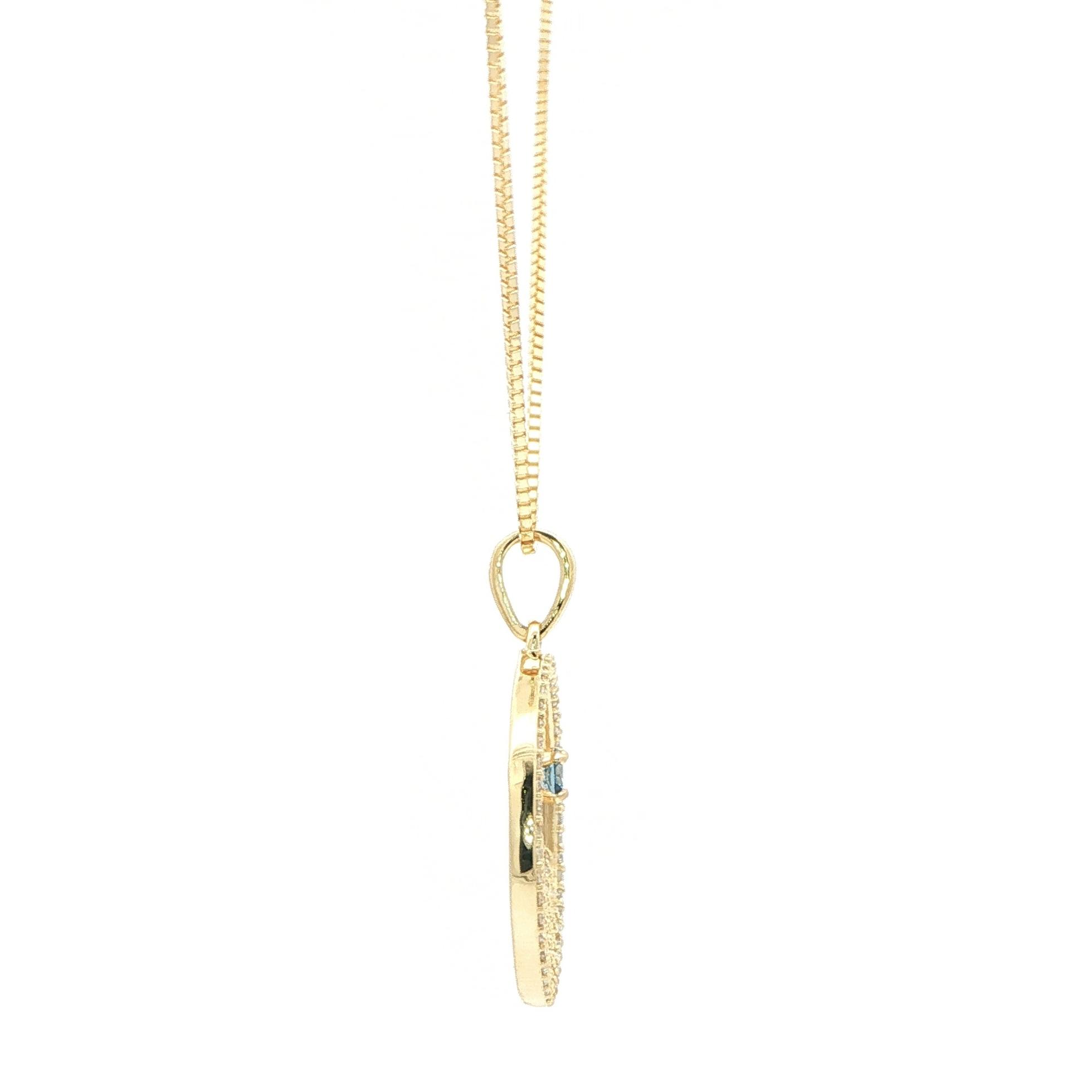 Circle Mountain Diamond Pave and Montana Yogo Sapphire Necklace in Yellow Gold (0.63cts TWT) side
