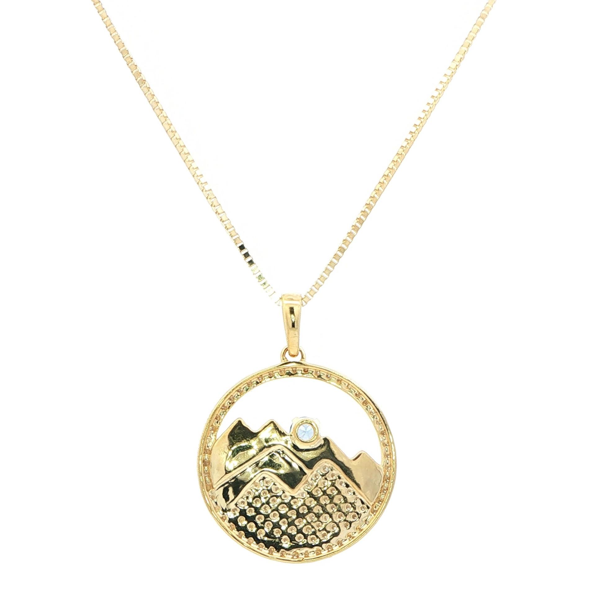 Circle Mountain Diamond Pave and Montana Yogo Sapphire Necklace in Yellow Gold (0.63cts TWT) back