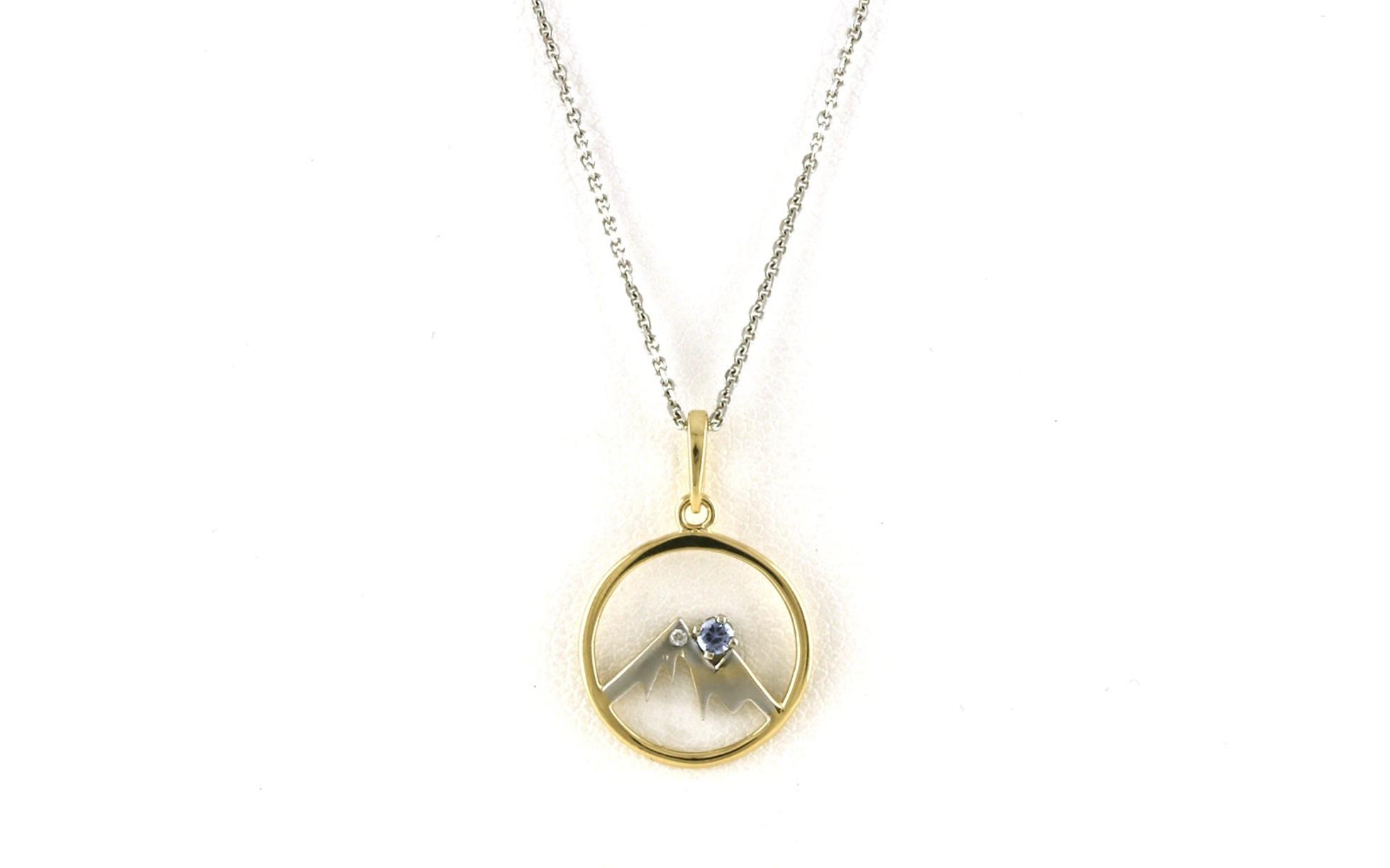 Montana Yogo Sapphire and Diamond Mountain Circle Pendant in Yellow Gold (0.06cts TWT)