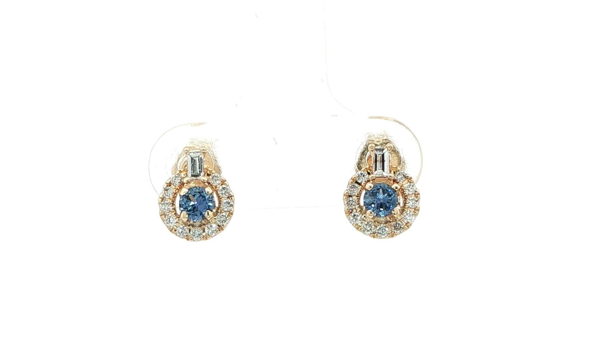 Halo-style Montana Yogo Sapphire and Diamond Stud Earrings in Yellow Gold (0.46cts TWT)