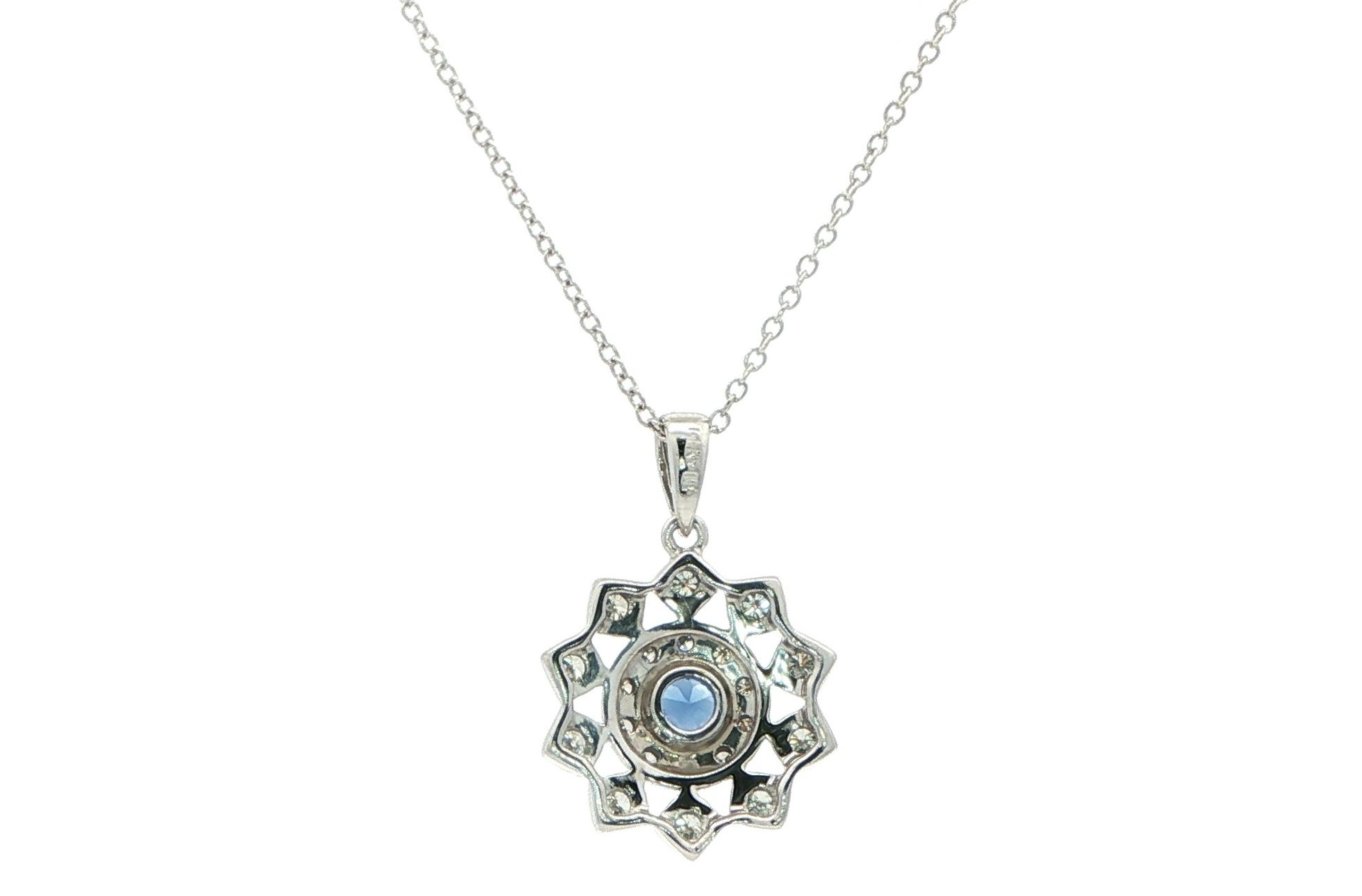 Snowflake Montana Yogo Sapphire and Diamond Necklace in White Gold (0.67cts TWT) back