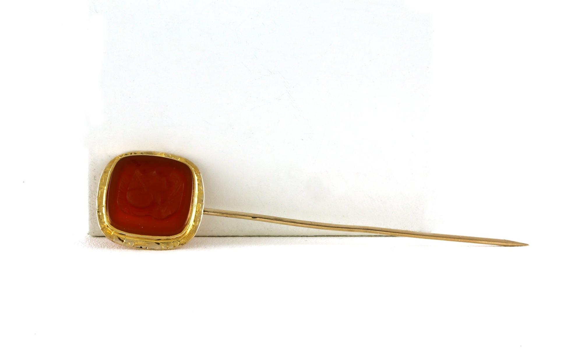Estate Piece: Carved Carnelian Pin in Yellow Gold