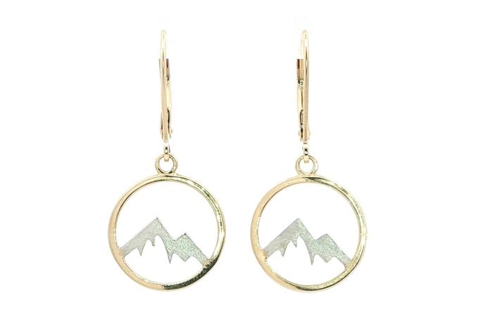 content/products/Circle Mountain Silhouette Dangle Earrings in Two-tone Yellow and White Gold 