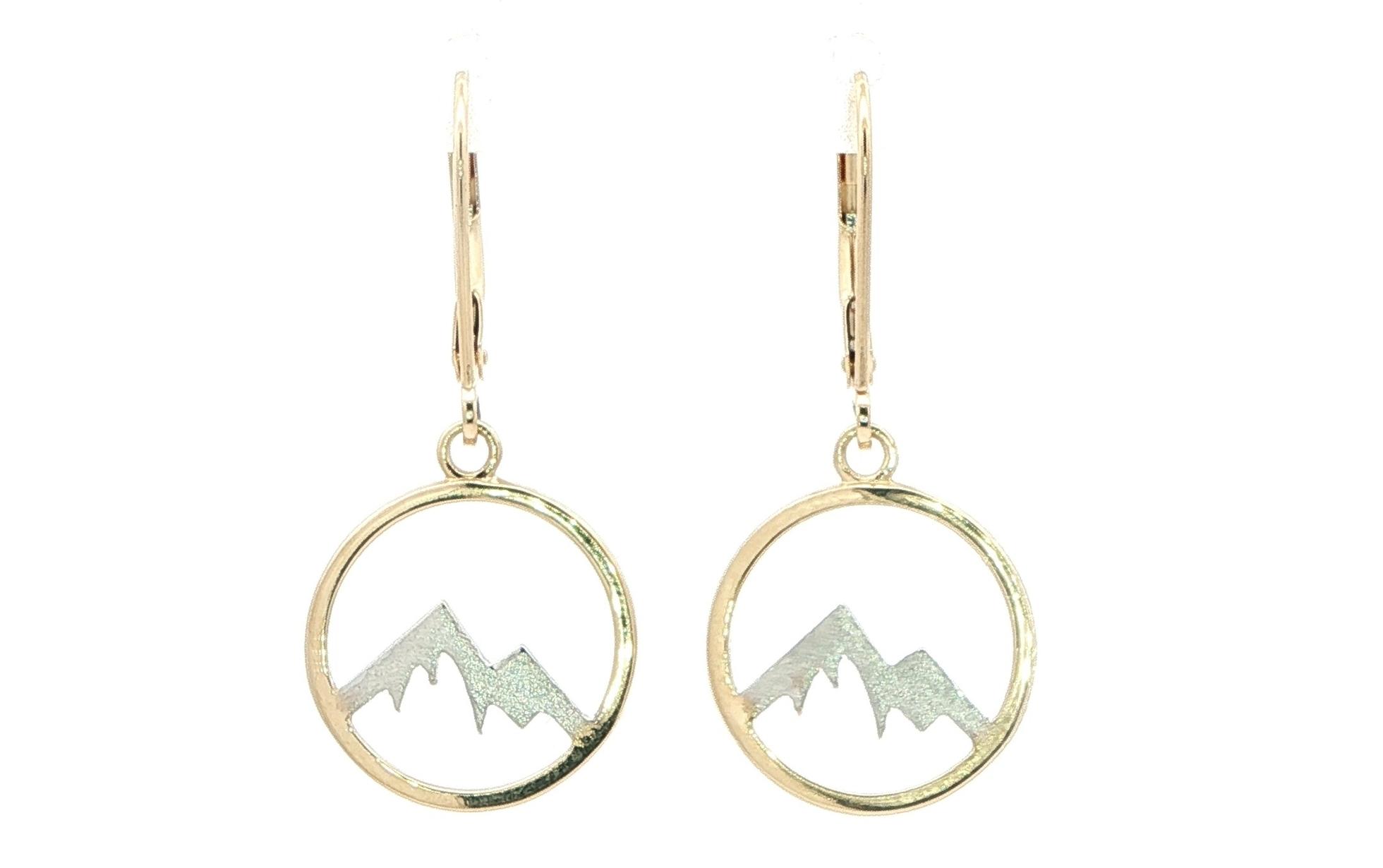 Circle Mountain Silhouette Dangle Earrings in Two-tone Yellow and White Gold