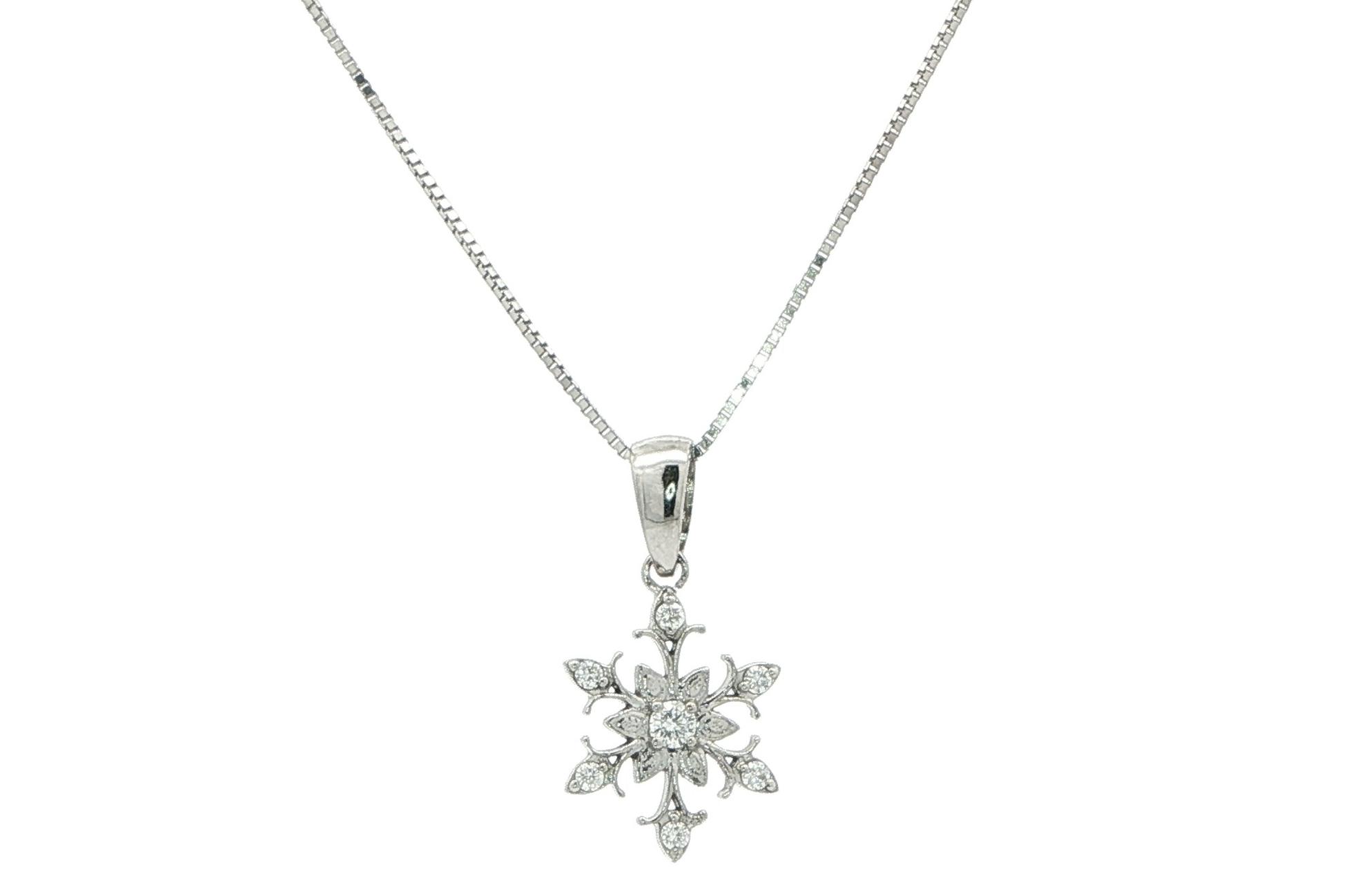 Snowflake Diamond Charm Necklace in White Gold (0.12cts TWT)