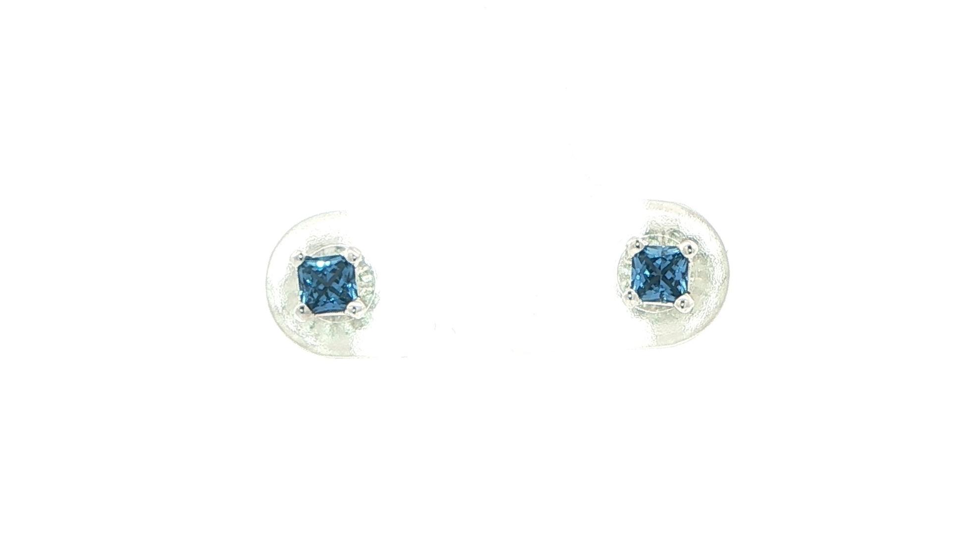 Princess-Cut Montana Yogo Sapphire Stud Earrings in White Gold (0.32cts TWT)