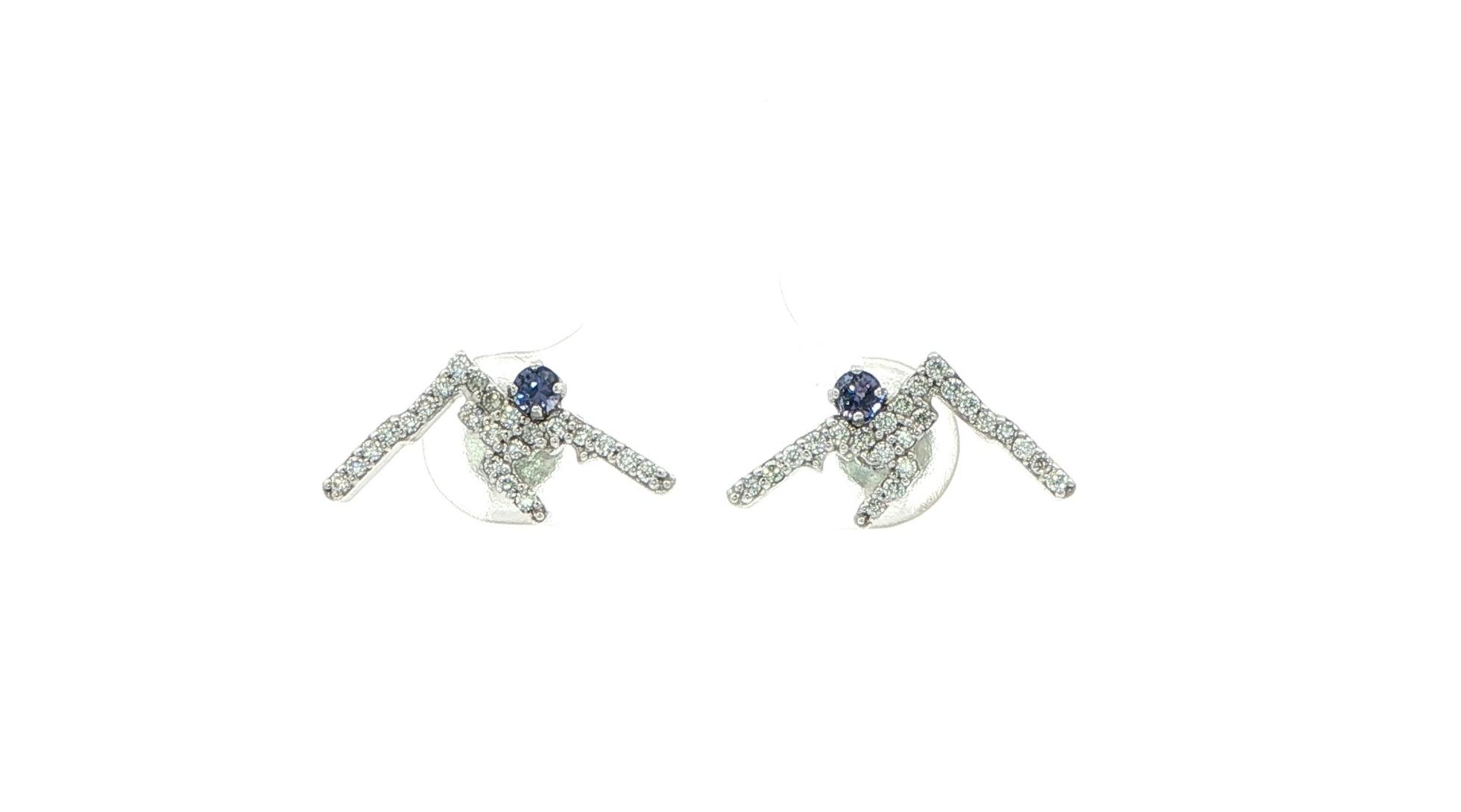 Mountain Ridgeline Huckleberry Sapphire and Pave Diamond Stud Earrings in White Gold (0.34cts TWT)