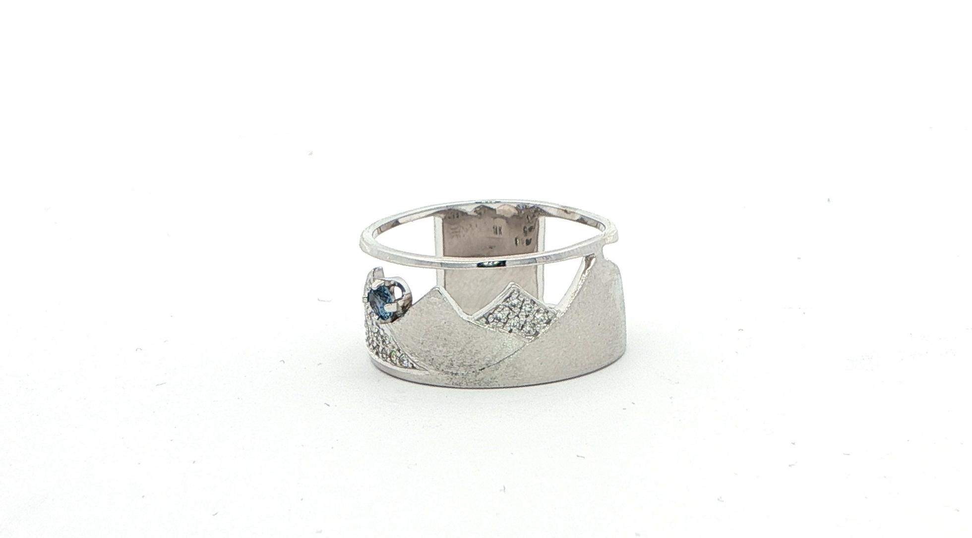 Wide Mountainscape Montana Yogo Sapphire and Pave Diamond Ring in White Gold (0.28cts TWT)