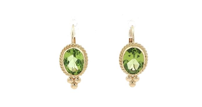 content/products/Estate Piece: Oval Peridot Dangle Earrings with Rope and Bead Details in Yellow Gold (2.50cts TWT)
