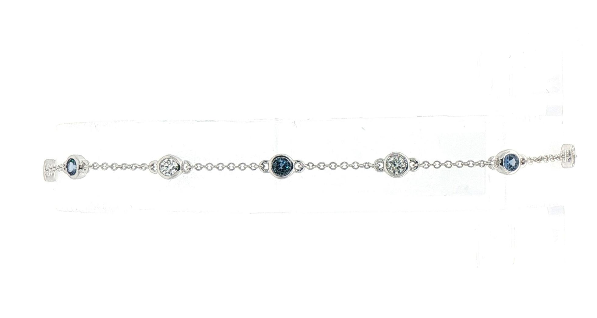 Alternating Bezel-set Montana Yogo Sapphire and Diamond Station Bracelet in White Gold (0.58cts TWT)