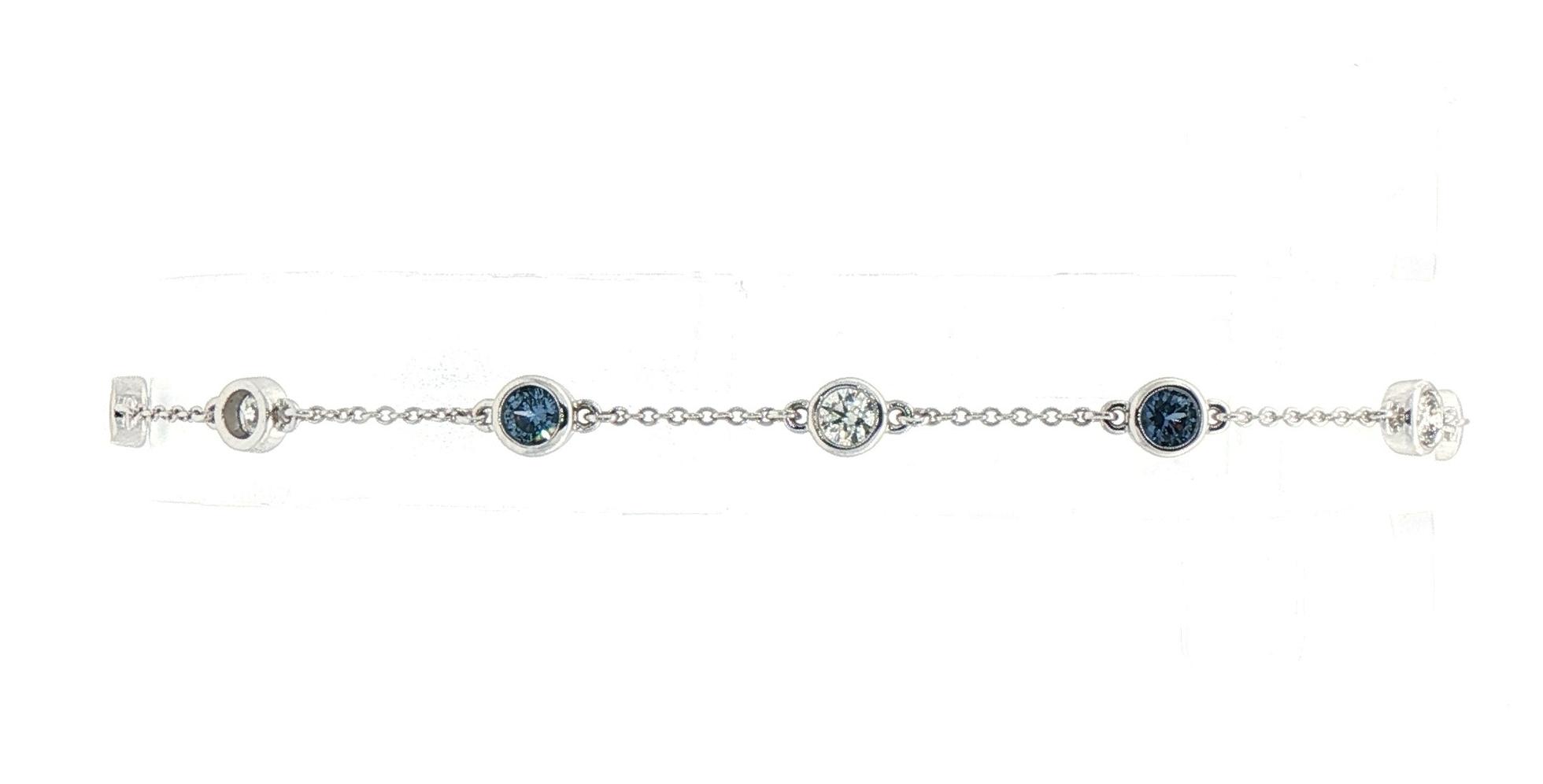 Alternating Bezel-set Montana Yogo Sapphire and Diamond Station Bracelet in White Gold (1.12cts TWT)