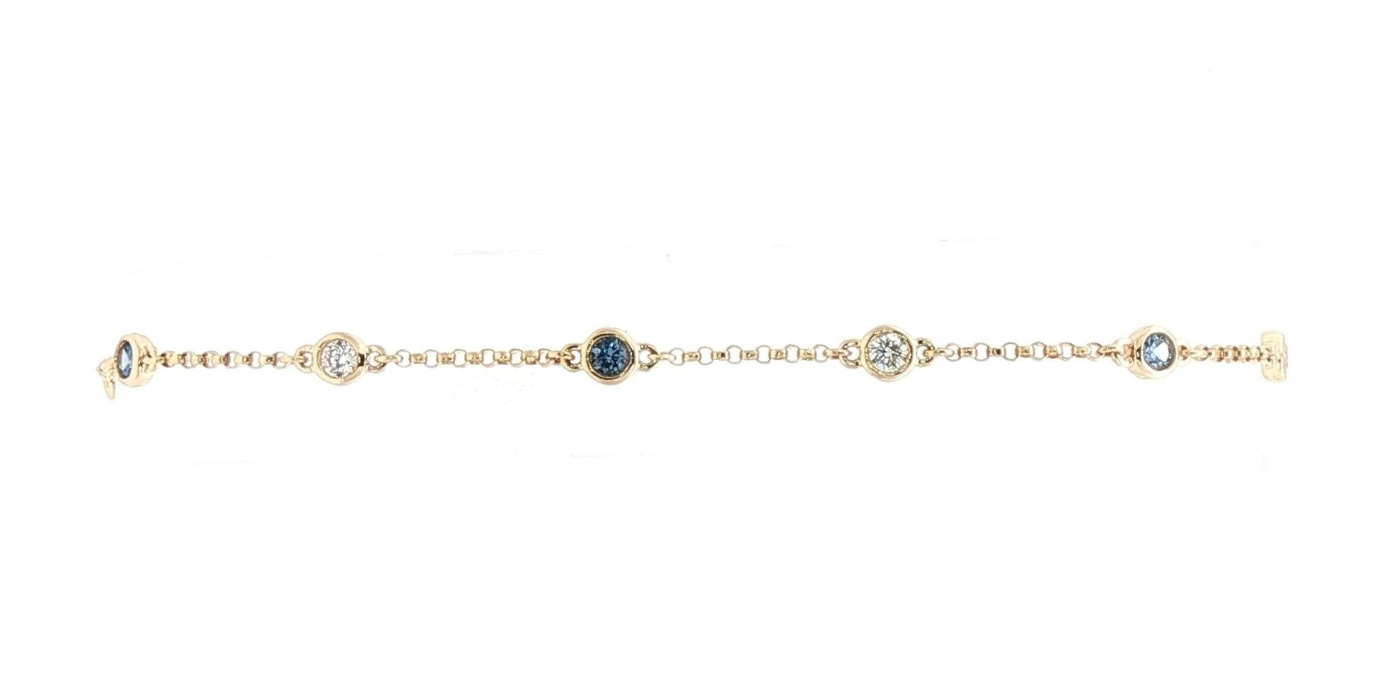 Alternating Bezel-set Montana Yogo Sapphire and Diamond Station Bracelet in Yellow Gold (0.58cts TWT)