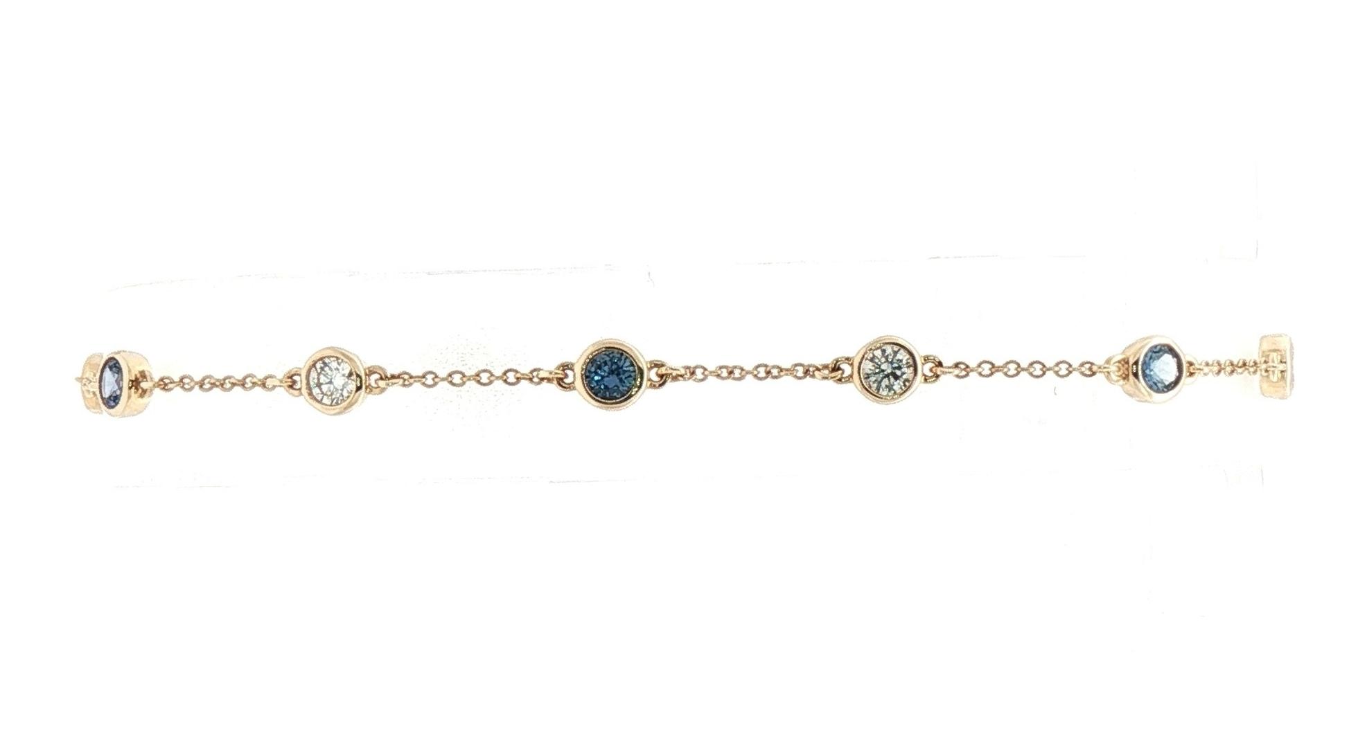 Alternating Bezel-set Montana Yogo Sapphire and Diamond Station Bracelet in Yellow Gold (1.12cts TWT)