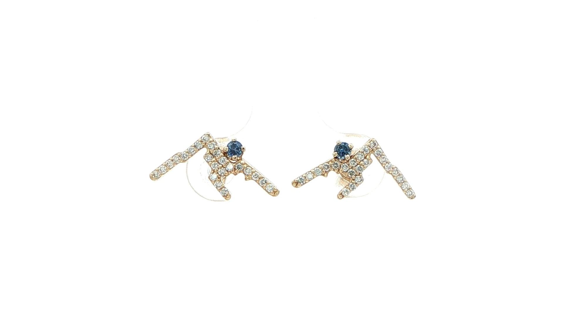 Mountain Range Montana Yogo Sapphire and Pave Diamond Stud Earrings in Yellow Gold (0.34cts TWT)