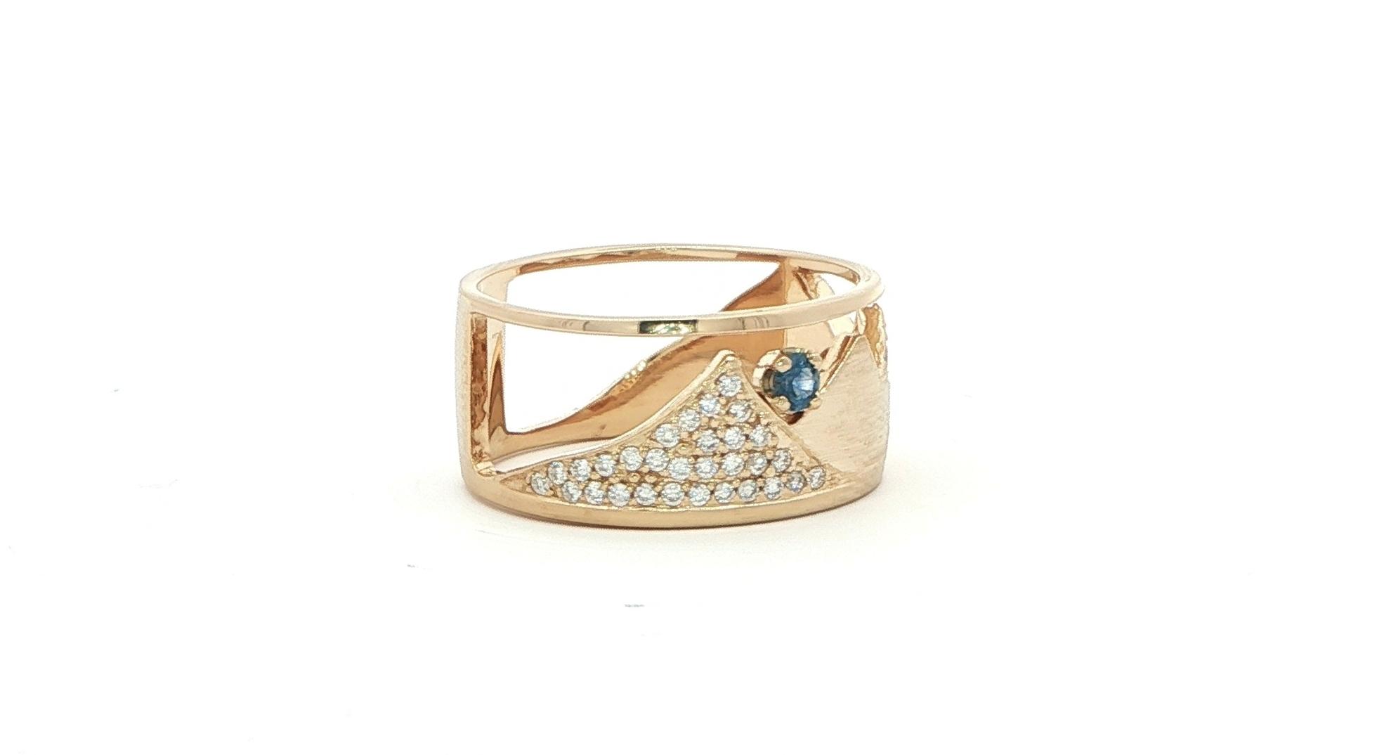 Wide Mountainscape Montana Yogo Sapphire and Pave Diamond Ring in Yellow Gold (0.30cts TWT)