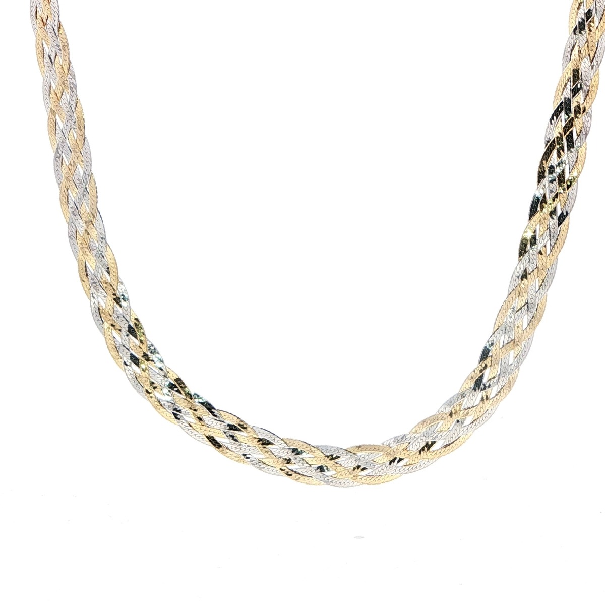 Estate Piece: Two Tone Braided Necklace in White and Yellow Gold
