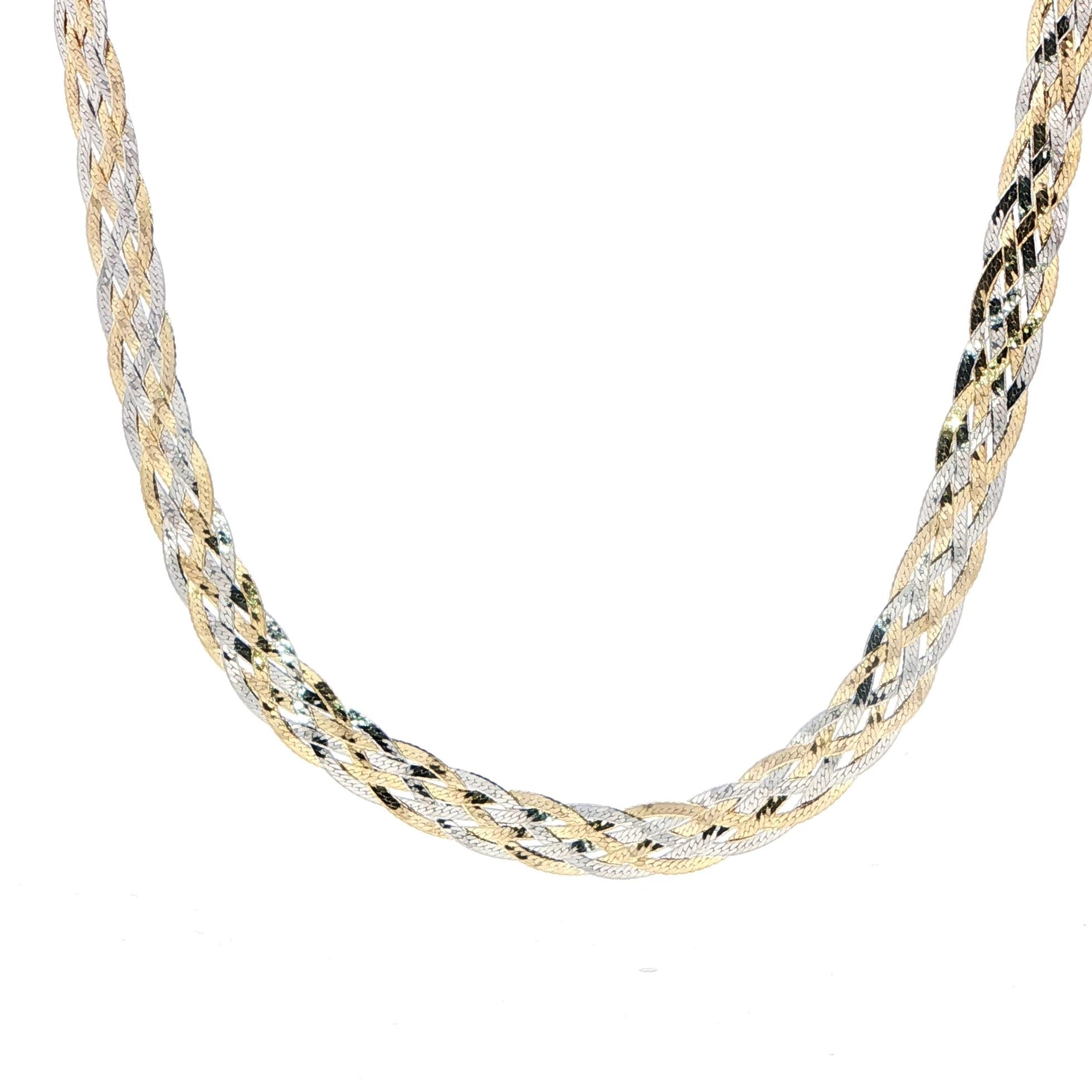 Estate Piece: Two Tone Braided Necklace in White and Yellow Gold