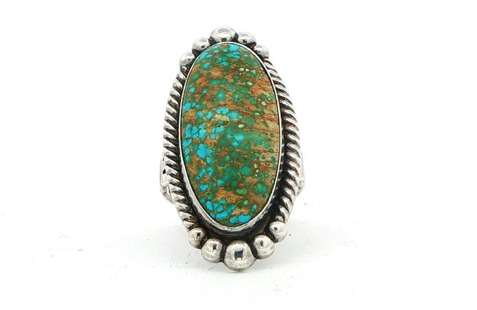 content/products/Estate Piece: Oval Cabochon Turquoise Cocktail Ring with Bead and Rope Details in Sterling Silver