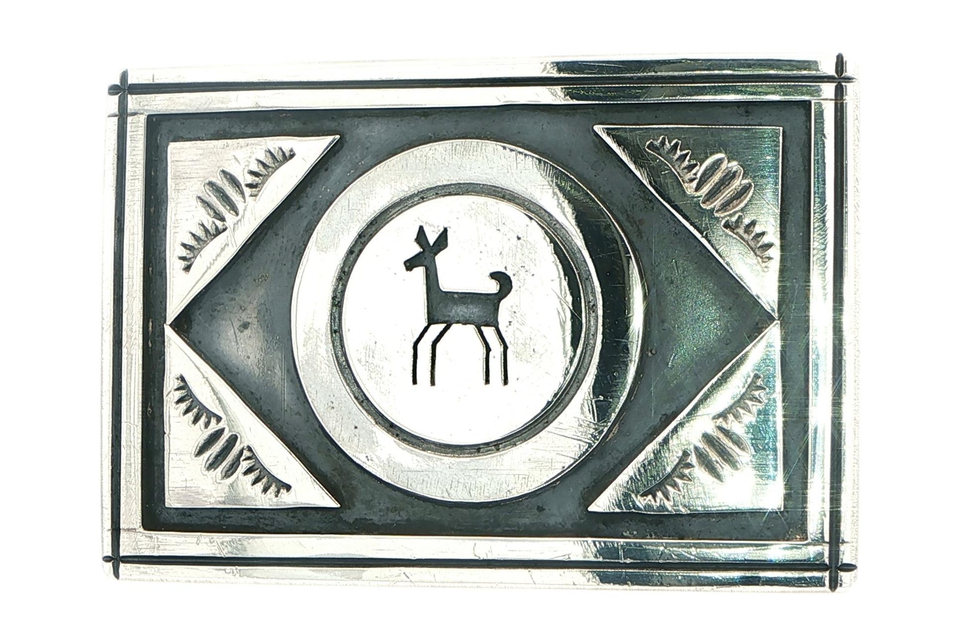 Estate Piece: Aztec Deer Motif Belt Buckle in Sterling Silver