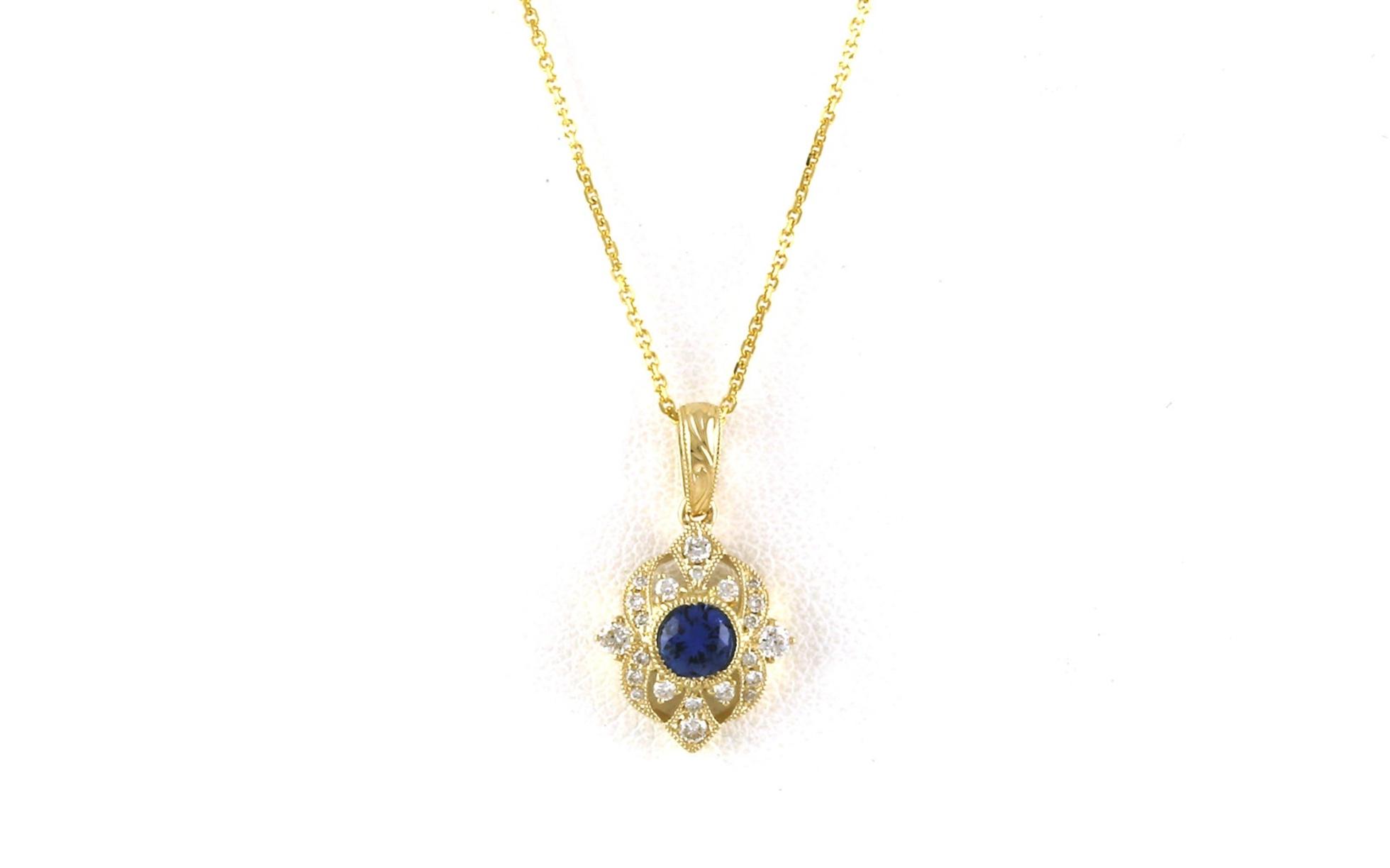 Vintage Style Halo Montana Yogo Sapphire and Diamond Necklace in Yellow Gold (0.47cts TWT)