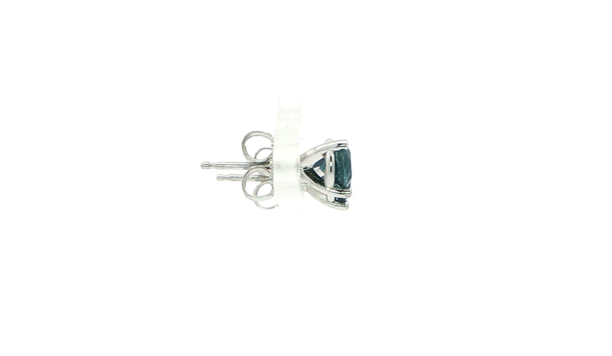 Montana Sapphire Stud Earrings in 3-Prong Martini Setting in White Gold (1.09cts TWT) side